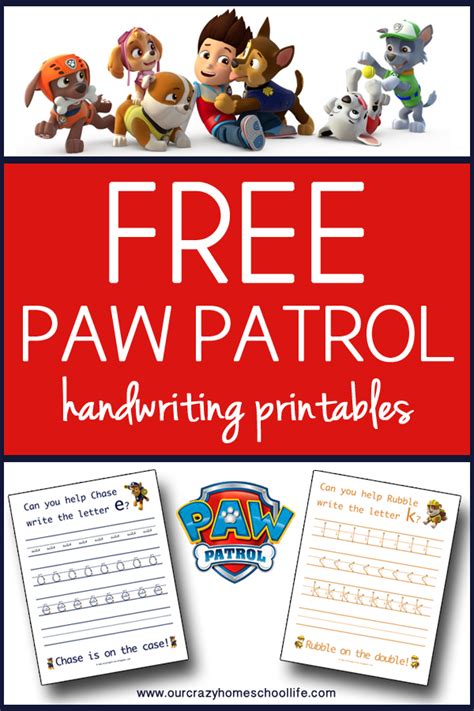 printable paw patrol handwriting worksheets  crazy
