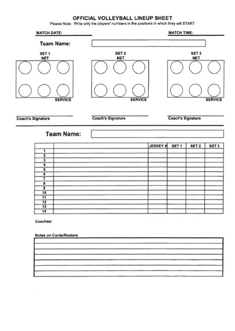 official volleyball lineup sheet printable