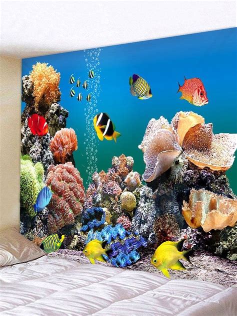 fascinating underwater world scenery printed wall tapestry
