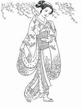 Coloring Kimono Pages Geisha Japanese Book Color Printable Adult Books Designs Sketch Anime Girl Dover Publications Drawings Creative Haven Colouring sketch template