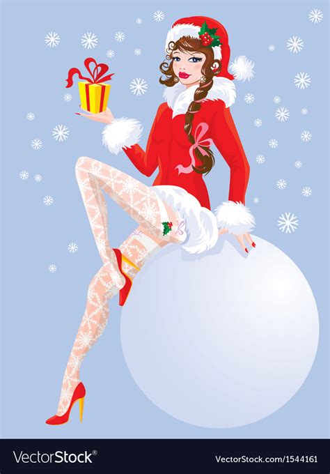 pin up christmas girl wearing santa claus suit vector image