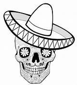 Coloring Muertos Los Pages Dia Mexican Sombrero Skull Dead Calaca Hat Online Día Printable Print Skulls Sugar Sheets Mexico Color sketch template