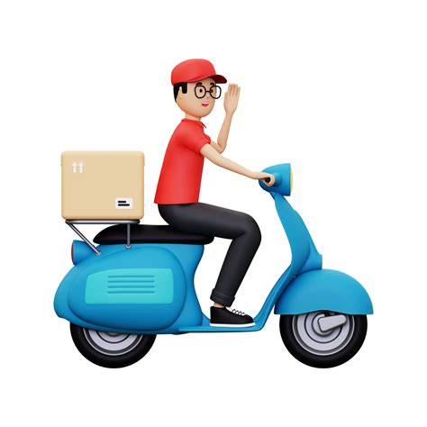 3d delivery person waiving hand while riding scooter 8481702 png