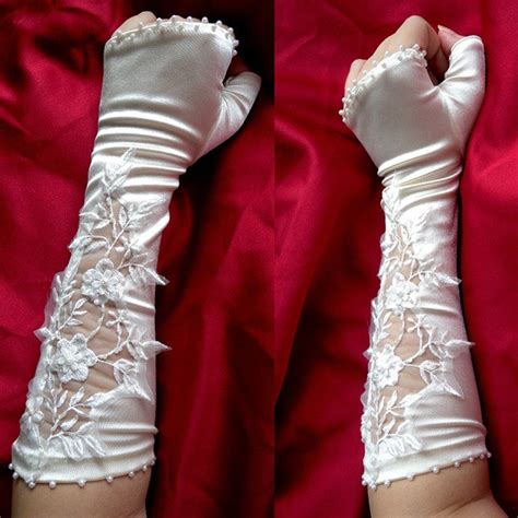 wedding dress evening prom gown satin long bridal fingerless gloves