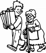 Elderly Carrying Groceries Ayudar Coloringsky sketch template
