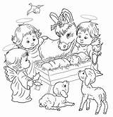 Nativity Scene Animals Coloring Cute Angels Pages Printable Colouring Supercoloring sketch template