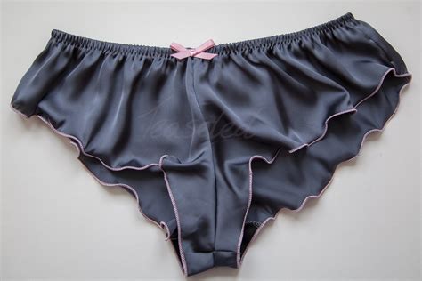 Micro Silky Satin French Knickers Grey With Pink