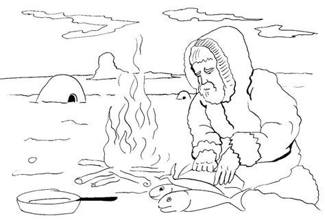 eskimo grilling fish coloring page  kids