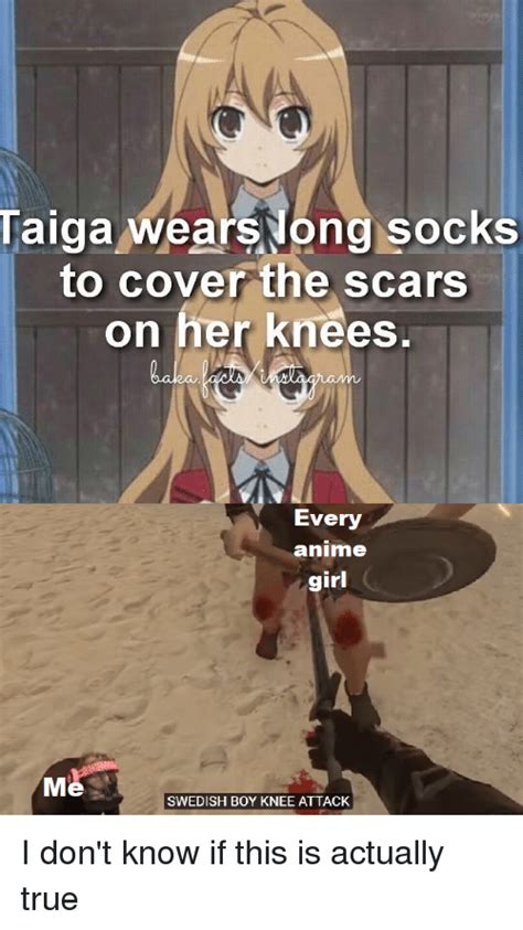 taiga wearsjong socks to cover the scars on her knees every anime girl