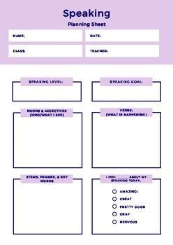 speaking prompt planning sheet prompts student reflection sentence