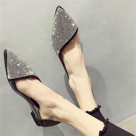 Crystal Pointed Toe Flat Ballet Shiny Shoes In 2020