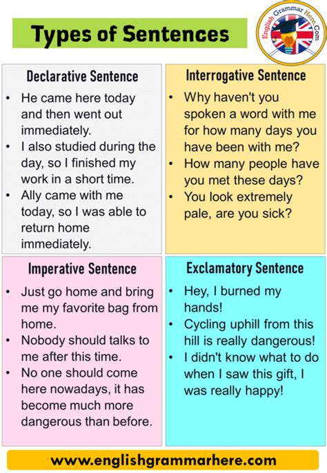 types  sentences  examples  types  sentences  english grammar