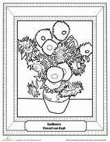 Gogh Zahlen Sunflowers Grafiken Arbeitsblatt Klassenzimmer Kunstproduktion Kunstunterricht Grundschüler Sonnenblumen sketch template