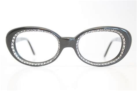 Unused Black Oval Rhinestone Cat Eye Glasses Cateye Frames Etsy Cat