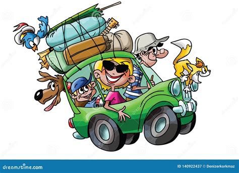 cartoon family   vacation   cars fully loaded vector cartoondealercom