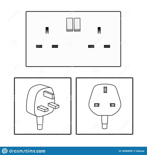 plug  uk socket   pin plug icon set british socket electric power vector graphic