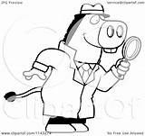 Donkey Detective Cartoon Magnifying Glass Using Clipart Cory Thoman Outlined Coloring Vector sketch template