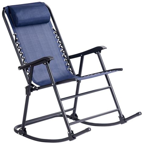 Wellfor Metal Outdoor Rocking Chair Folding Chair In Blue Seat With