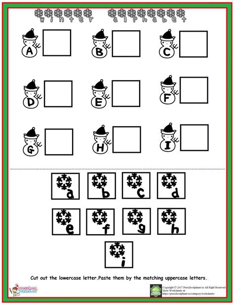 winter alphabet worksheet preschoolplanet