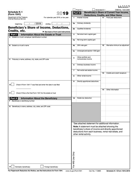 2019 Form Irs 1041 Schedule K 1 Fill Online Printable Fillable