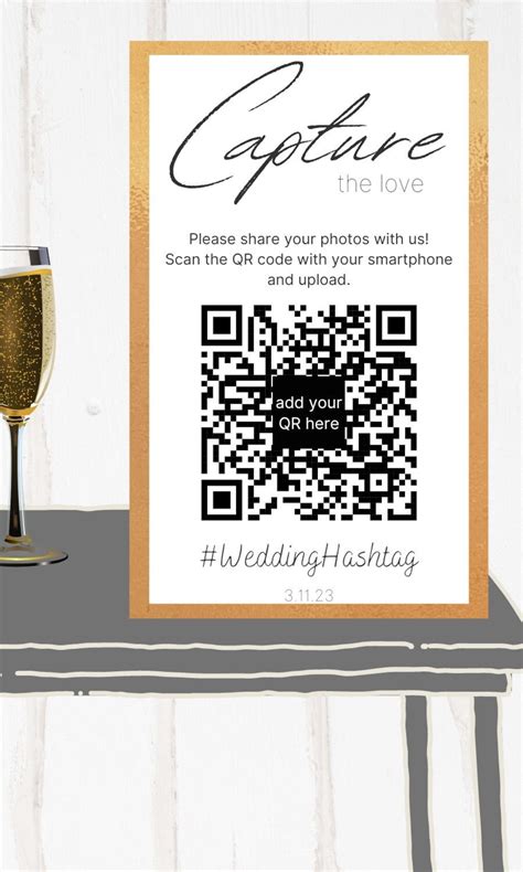 wedding photo capture  love qr code sign google drive party upload instruction editable