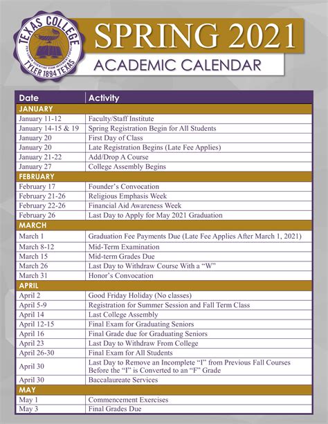 Spring 2021 Academic Calendar Released