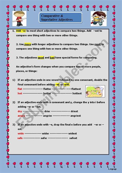 comparison with adjective comparative and superlative esl worksheet