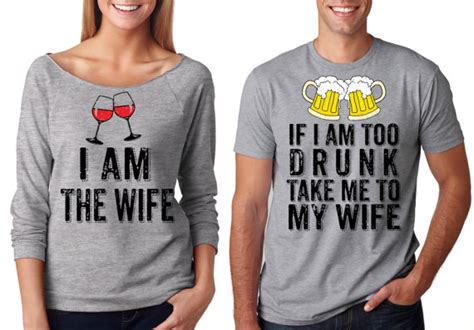 funny couple matching drinking party husband wife t shirts matching