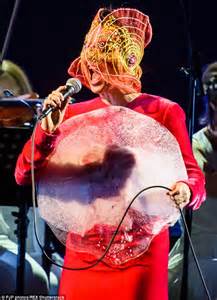 Björk Wears Bubble Detail Dress And Zany Face Mask At