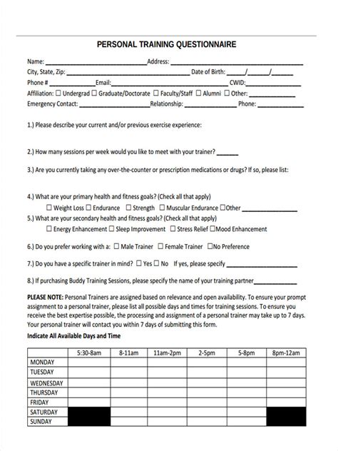 sample questionnaire forms   ms word excel