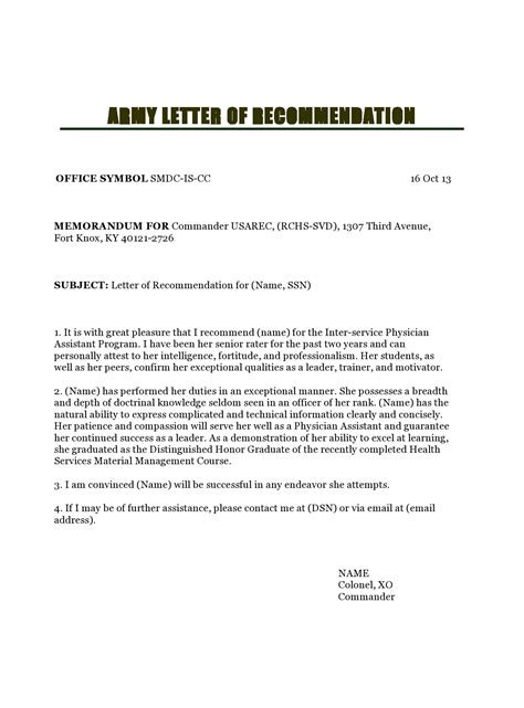 army agr letter  recommendation  onvacationswallcom