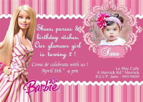 barbie birthday invitation card  printable