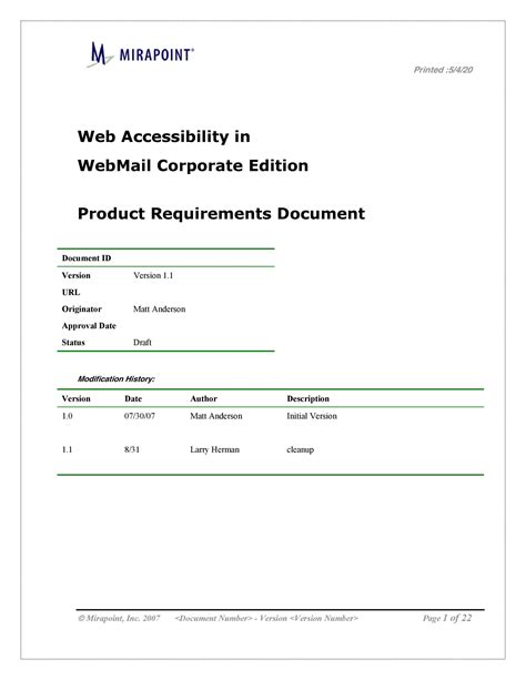 Example Business Requirements Document Template Best Creative