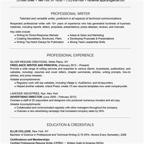 sample resume  writers collage template