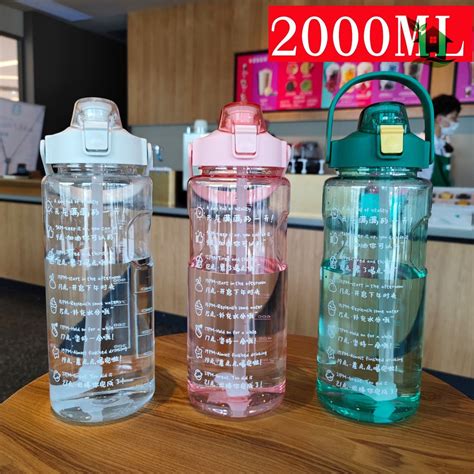 ml transparent motivational sport water bottle  straw time