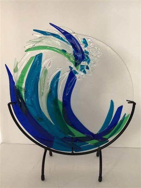 12 Stand Included Glass Wave Ocean Fused Glass Glass Sea Art Costal