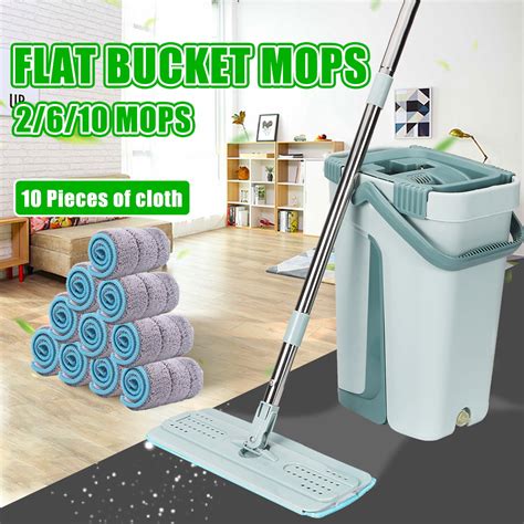 flat mop  bucket system easy  wringing flipping flat mop easy wring double side mop