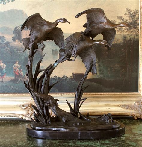 Cd013 Fantastic Bronze Sculpture Three Flying Ducks