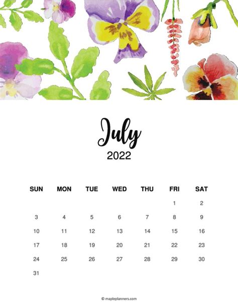 july  calendar printable monthly calendar