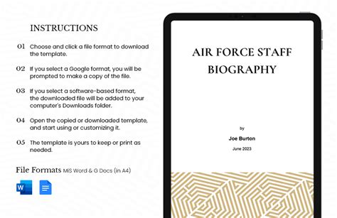 air force staff biography template  ms word