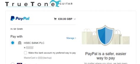 paypal payment page truetone guitar