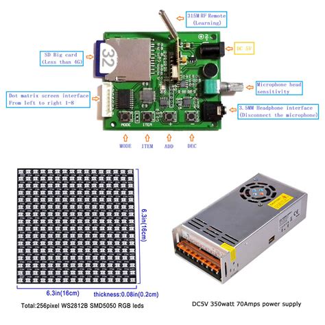 led  spectrum dot matrix screen programmable control card fm built   pixels