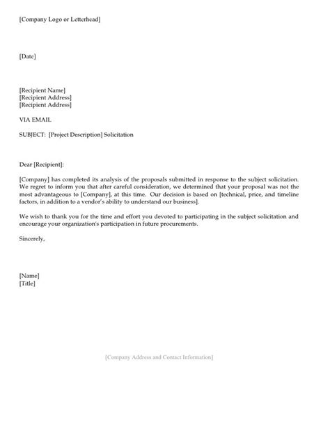 proposal rejection letter response  rejection letters