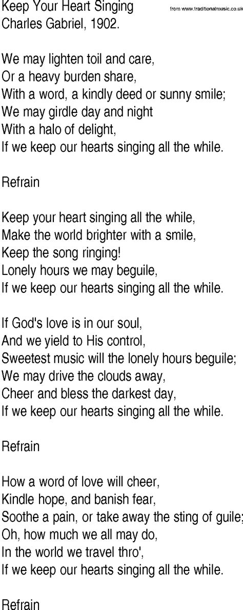 hymn and gospel song lyrics for keep your heart singing by charles gabriel