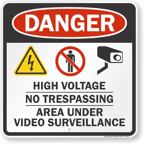 high voltage no trespassing video surveillance sign sku