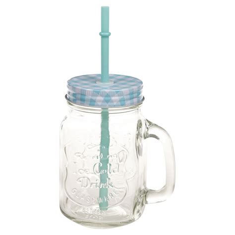 500ml Glass Drinking Cup With Handle And Straw Glasses Mason