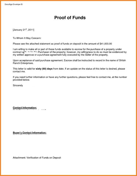 nice proof  funds template  sample proof  funds letter