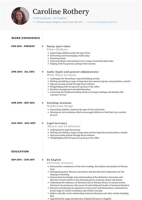 sample resume nanny  full time nanny resume