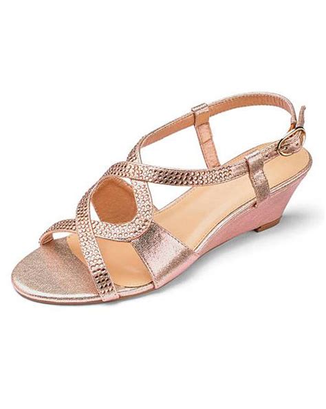 Ladies Rose Gold Wide E Fit Low Heel Comfy Wedge Sandals Peeptoe Shoes