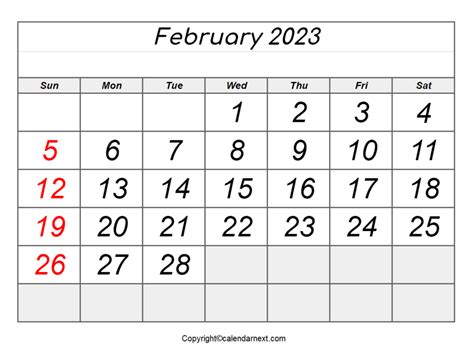 printable february  calendar template  holidays